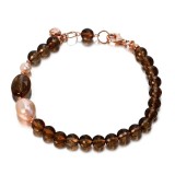 Cumpara ieftin Brățară Argint 925 cu Perle Cultură &amp; Cuarț Fumuriu, Placată Aur Roz, Reglabilă 18-23cm, Damă, Bijuterie Handmade Italia