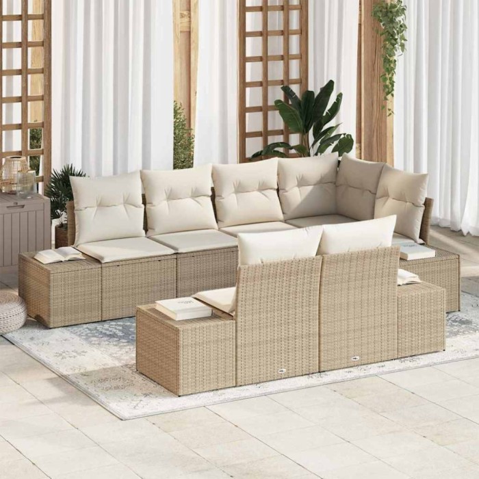 vidaXL Set de canapele pentru grădină 7 pcs bej și crem Rattan poli 3347101