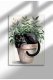 CAT-BLK-12|Poster de artă cu pisică amuzantă, pictură digitală, decor de perete cu pisică neagră drăguță, ilustrație minimalistă cu pisică | A4 (21 x