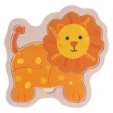 Puzzle din lemn cu leu portocaliu, 4 piese, 14x14cm, CMCLASS