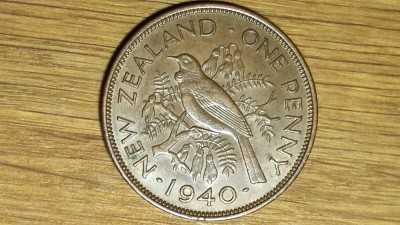 Noua zeelanda - moneda de colectie raruta - 1 penny 1940 AU/UNC - bronz - George VI - bijuterie ! foto