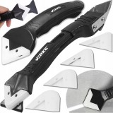 Set aplicator si razuitor silicon pentru bucatarie, baie, podea, ferestre, 4 capete incluse, negru, Verke