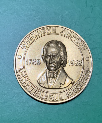 Medalie bicentenarul nașterii Gheorghe Asachi 1788-1988 foto