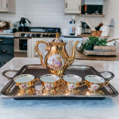 Set de ceai motive Fragonard si aur coloidal 24k, porcelan fin “Princess”, 5 piese – Spania