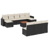 Cumpara ieftin Set canapele de gradina cu perne, 11 piese, negru, poliratan