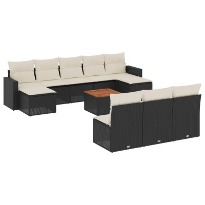 Set canapele de gradina cu perne, 11 piese, negru, poliratan foto