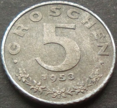 Moneda istorica 5 GROSCHEN - AUSTRIA, anul 1953 *cod 2329 B foto