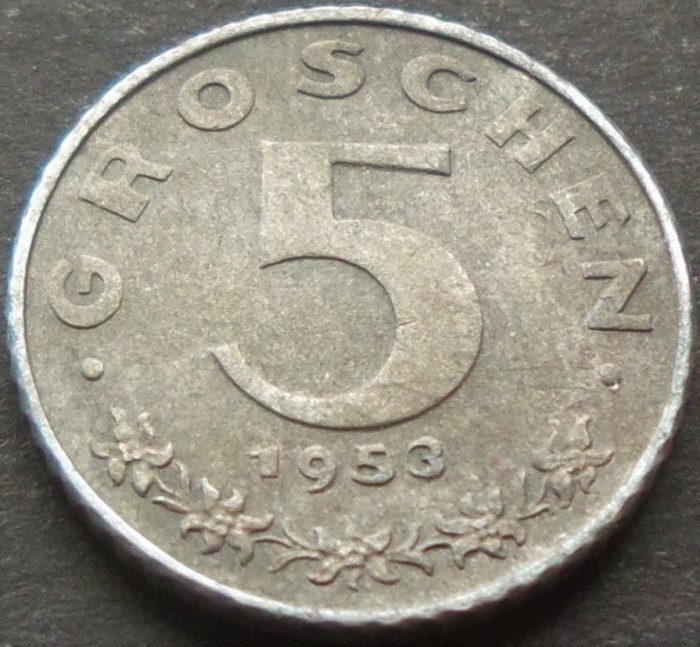 Moneda istorica 5 GROSCHEN - AUSTRIA, anul 1953 *cod 2329 B