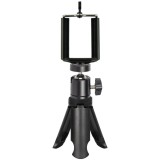 Suport telefon universal cu clips, cap cu bila reglabil si mini trepied de masa, montura 1 4 inch, ABS + metal, negru