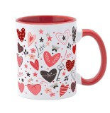 Cana Ceramica Personalizata 330ml, Maner Rosu, InovatiX Red Hearts Model 2, Cadou Valentine&#039;s Day