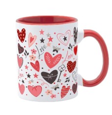 Cana maner rosu personalizata Red Hearts Model 2, INOVATIX&reg;. 330ml