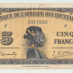 AFRICA OCCIDENTALA- 5 FRANCS FRANCI 1942 , B1.39