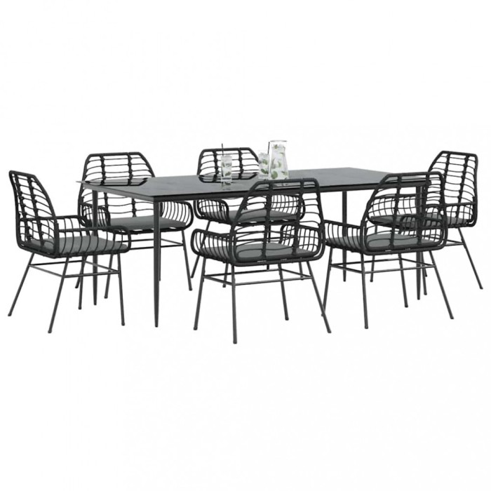 vidaXL Set de sufragerie de grădină 7 piese neagră sticlă polirattan 3334455