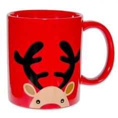 Cană Crăciun, Cerb, Ceramică, Roșu, Capacitate 320ml, 8x9cm