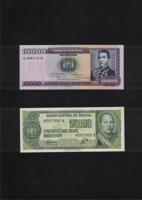 Set Bolivia 1 + 5 centavos de bolivianos pe 10000 + 50000 pesos bolivianos unc foto