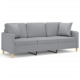 Canapea cu 3 locuri cu pernute, gri deschis, 180 cm, textil