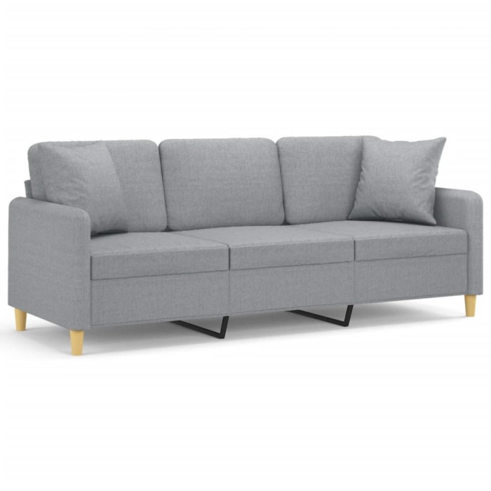 Canapea cu 3 locuri cu pernute, gri deschis, 180 cm, textil