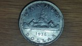 Canada - raritate an unic de batere - 1 dollar 1936 argint 800 - George V - uriasa: 23g &bull; ⌀36.00mm