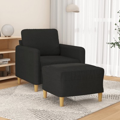 vidaXL Fotoliu canapea cu taburet, negru, 60 cm, material textil foto
