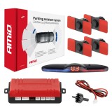 Set senzori parcare si mers inapoi MAX LED AMiO, 4 senzori negri interni 16,5 mm, afisaj LED cu buzzer, 12V, raza 0-2,5 m, 40KHz, cablu ~5 m, 02291