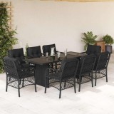 vidaXL Set mobilier de grădină cu perne, 9 piese, negru, poliratan 3212057