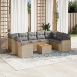vidaXL Set canapele de grădină, 10 piese, cu perne, bej, poliratan 3226283