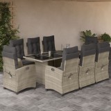 vidaXL Set mobilier grădină cu perne, 9 piese, gri deschis, poliratan 3212699