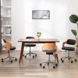 Scaune bucătărie 4 buc, negru, lemn curbat &amp; piele ecologică