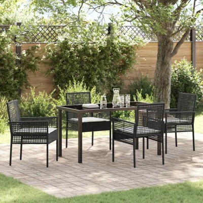 vidaXL Set de masă pentru grădină cu pernă 5 pcs Negru Rattan poli 3379865 foto
