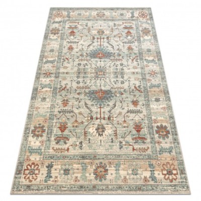 Covor de lana SOHO 477.09.LA100 OSTA - Boho, cadru, natural bej / verde, 200x300 cm foto