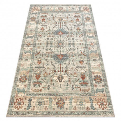 Covor de lana SOHO 477.09.LA100 OSTA - Boho, cadru, natural bej / verde, 200x300 cm