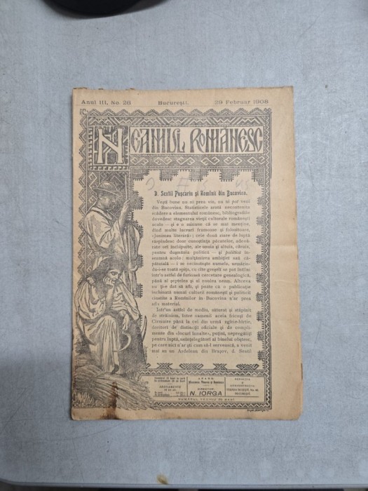 Neamul Rom&acirc;nesc nr. 26/29.02.1908 - Director N. Iorga