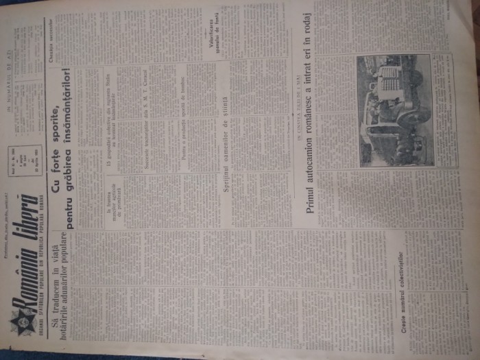 ZIAR ROMANIA LIBERA 23 APRILIE 1953 PRIMUL AUTOCAMION ROMANESC