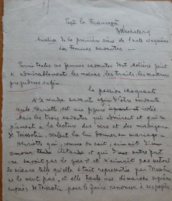 Teză la Franceză aparțin&amp;acirc;nd lui Beniamin Fundoianu ( Wechsler ), cca. 1915 foto