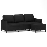 Cumpara ieftin Canapea cu 3 locuri si taburet, negru, 180 cm, piele ecologica