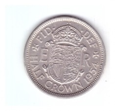 Moneda Anglia 1/2 / half crown 1954, stare foarte buna, cu luciu, curata