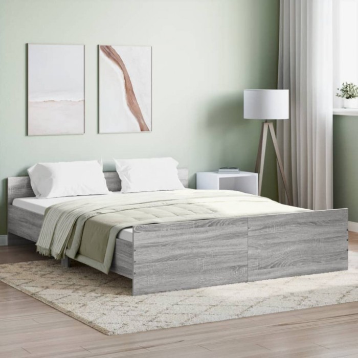 Gossi cadru de pat cu tablie la cap/picioare, gri sonoma, 150x200 cm