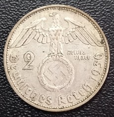 (A1075) MONEDA DIN ARGINT GERMANIA - 2 REICHSMARK MARK 1936, LIT. D, NAZISTA, TIRAJ MAI MIC, AN MAI RAR