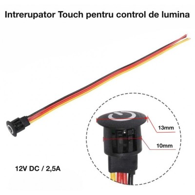 Intrerupator Touch Senzor 13mm Dimabil 12V-2,5A / HST06 - NEGRU foto