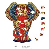 Puzzle din lemn multicolorat - Elefant, 120 piese