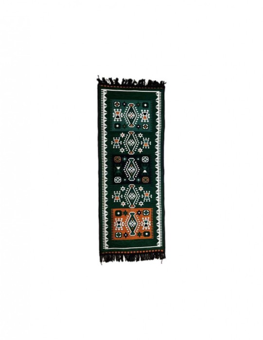 Covor verde cu model traditional multicolor 165x60 cm