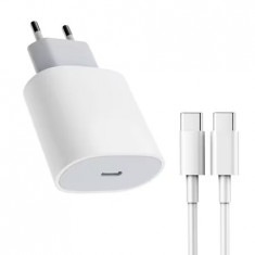 Set Incarcator Universal Fast Charge 20W si Cablu de Date Fast Charge 1M Type-C - Type-C, compatibil cu Samsung, Huawei si alte dispozitive cu intrare