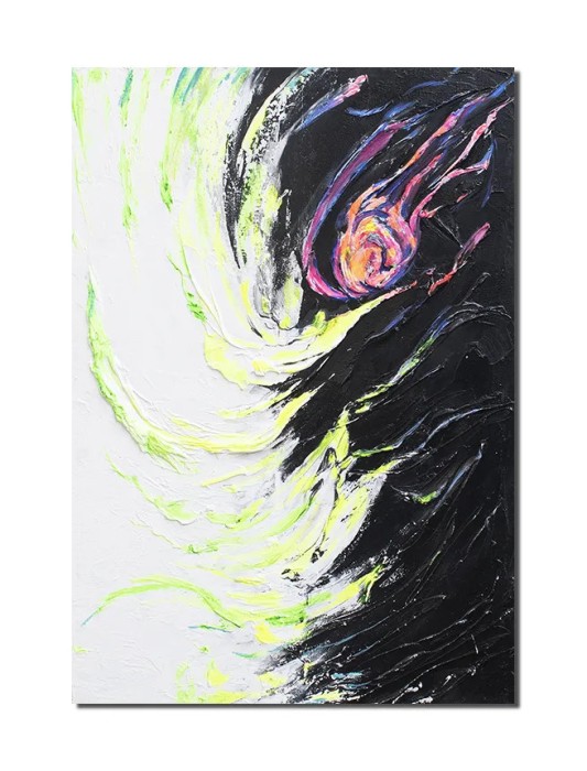 Tablou abstract pictat manual - Fantezie in abstract, 100x70cm acril pe panza in cutit efect ultra 3D, gatat de expus pe perete