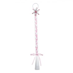 Elastic Păr Fete, Model Fulg, Strasuri Roz, Coadă Lungă Albă, Panglică Roz