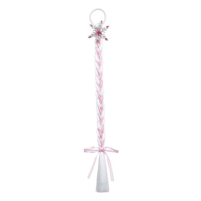 Elastic Păr Fete, Model Fulg, Strasuri Roz, Coadă Lungă Albă, Panglică Roz