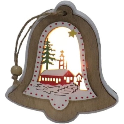 Ornament de Brad, Flippy, cu Lumini LED, din Lemn, Model Clopot, Multicolor foto
