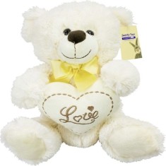 Ursulet de plus cu inima si mesaj romantic, Love, Inaltime 30 cm, Crem