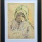 Tablou 1958 Portret Copil Bebelus pictura pastel inramat 35x46cm