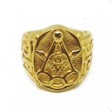 Inel Masonic Auriu - Echer si Compas cu Litera G
