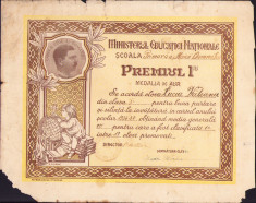 HST A1349 Diplomă Medalia de aur școlară premiul I Cluj 1937 foto